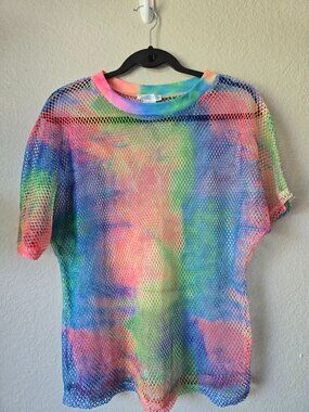 Rainbow Tie Dye Mesh Top Sheer